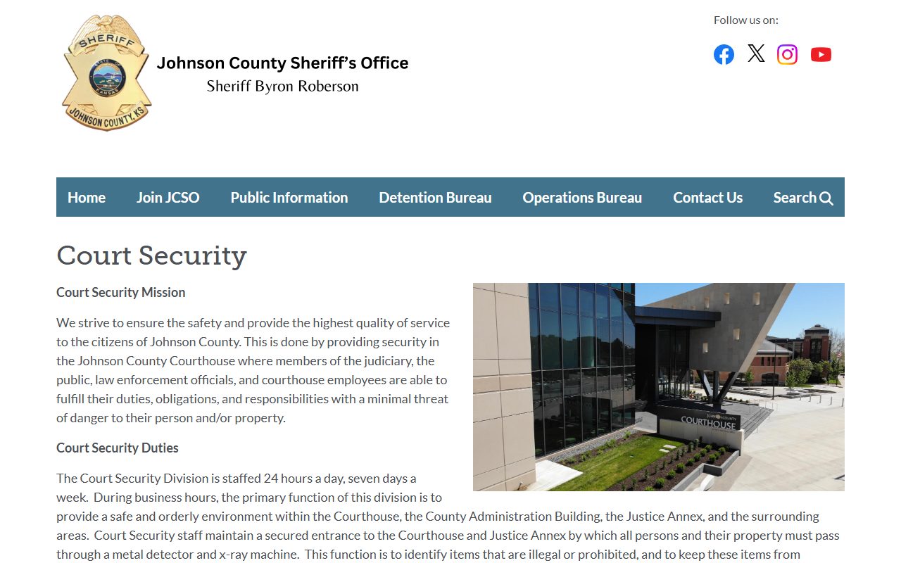 Johnson County courthouse security screening page for clerk of court visits