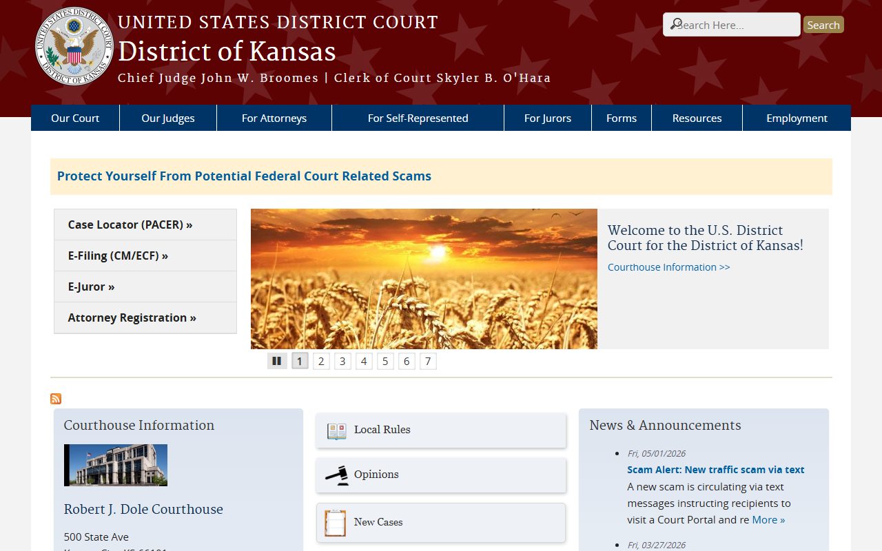 U.S. District Court for the District of Kansas federal docket access for Johnson County cases