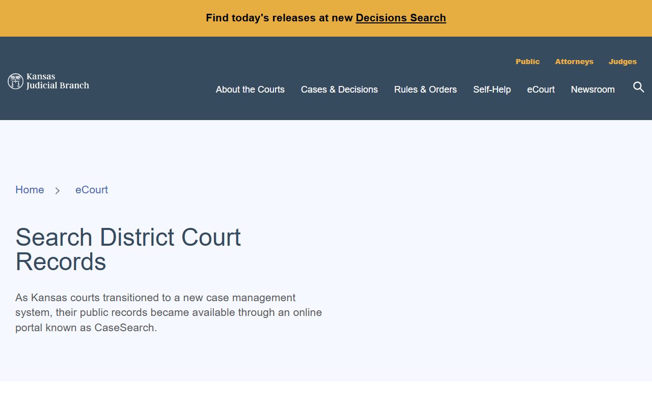 Kansas district court public records access page for Johnson County court records