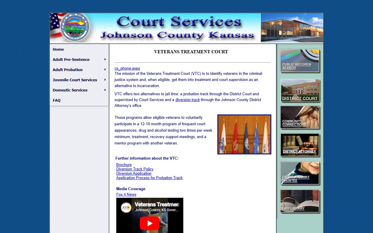 Johnson County Veterans Treatment Court page tied to the District Court