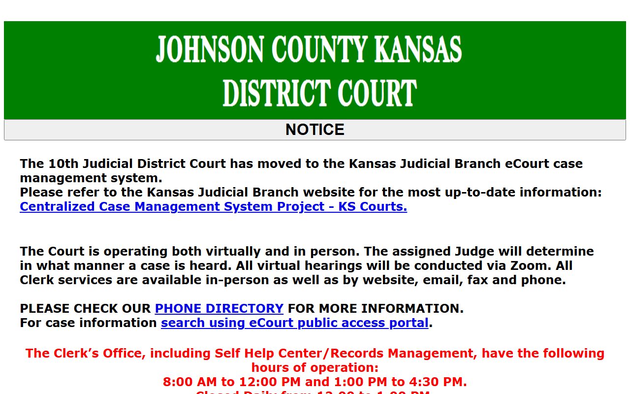 Johnson County District Court eCourt migration notice for court records