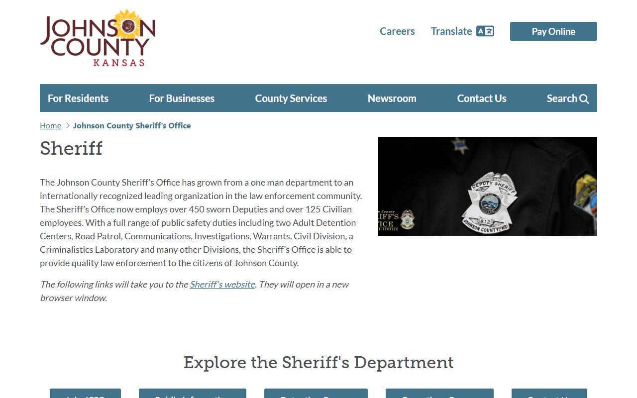 Johnson County Sheriff department overview tied to jail and arrest records