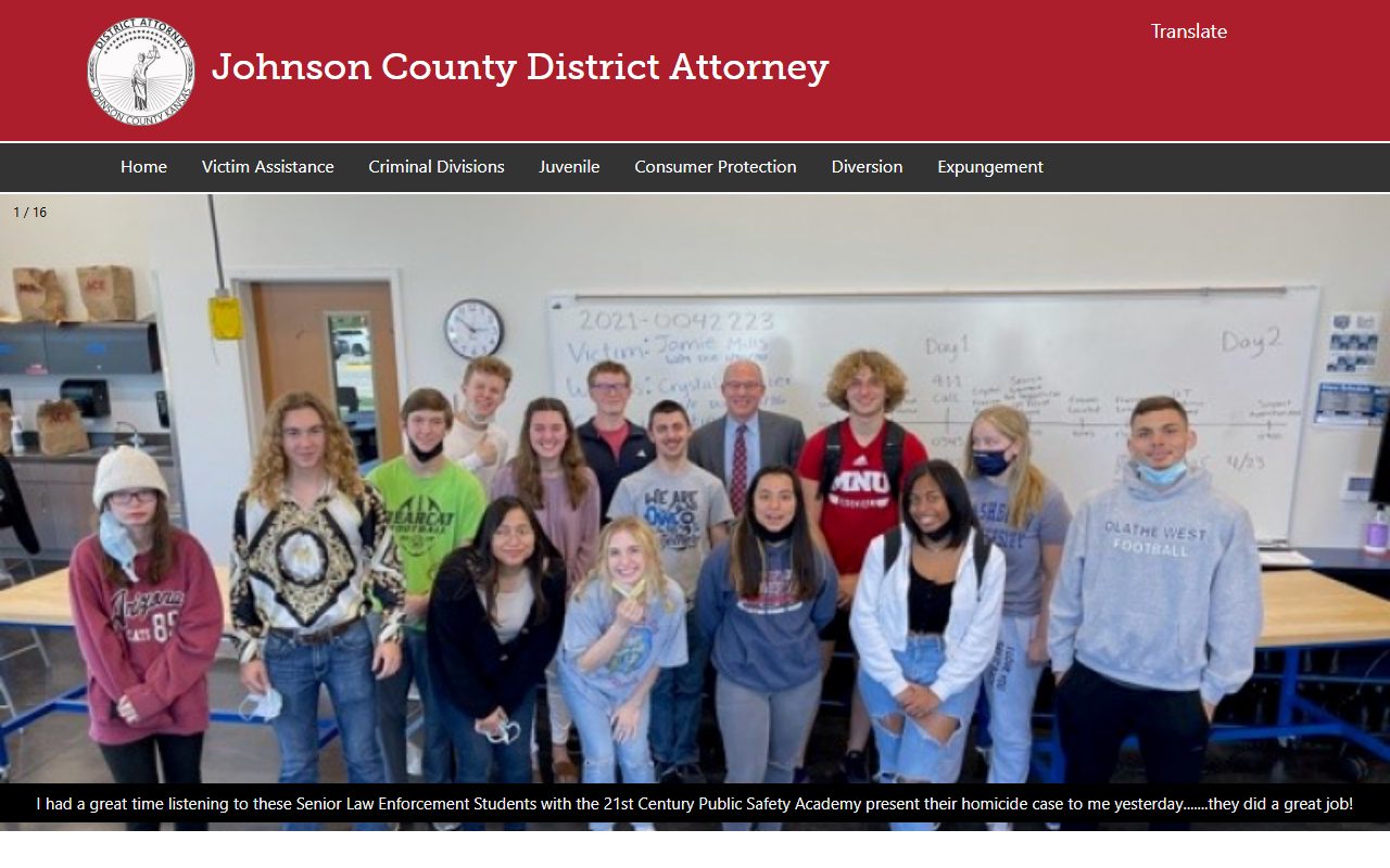Johnson County District Attorney office page tied to court records and diversion