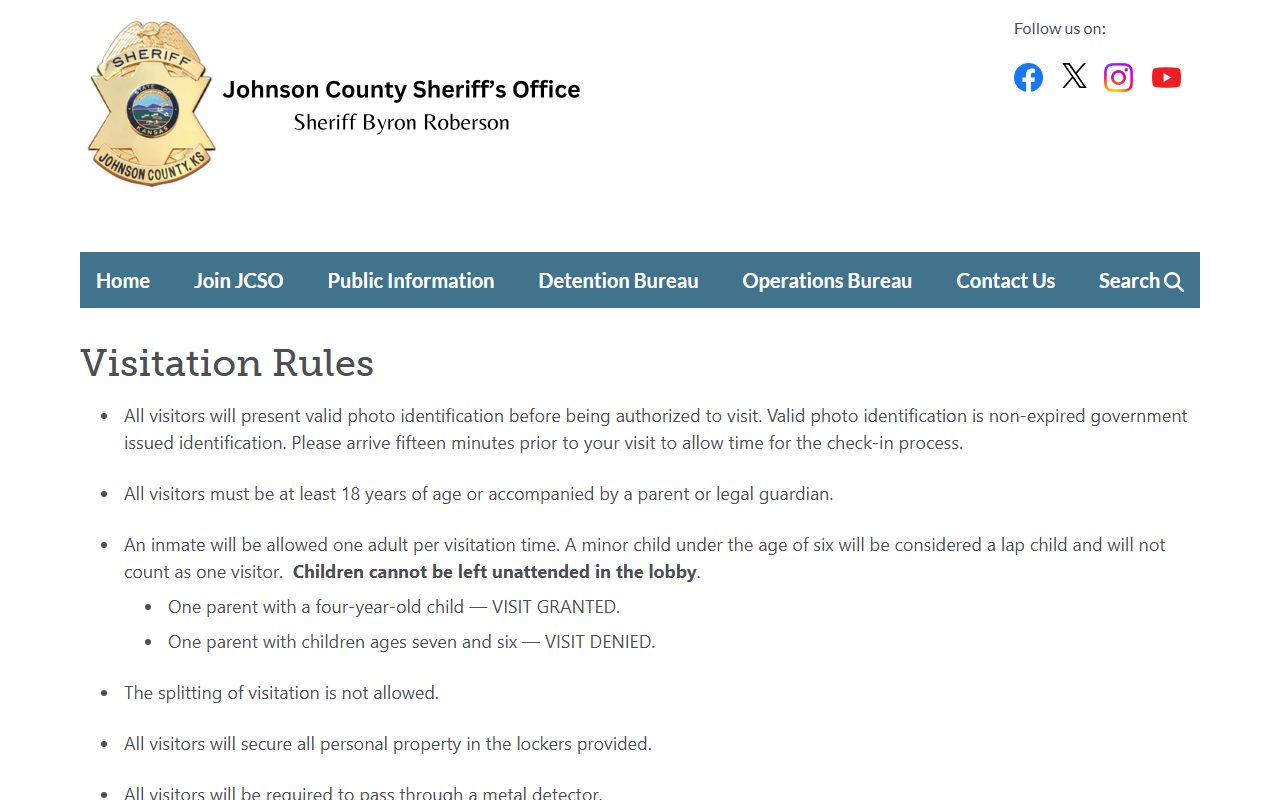Johnson County adult detention visitation rules tied to jail population operations