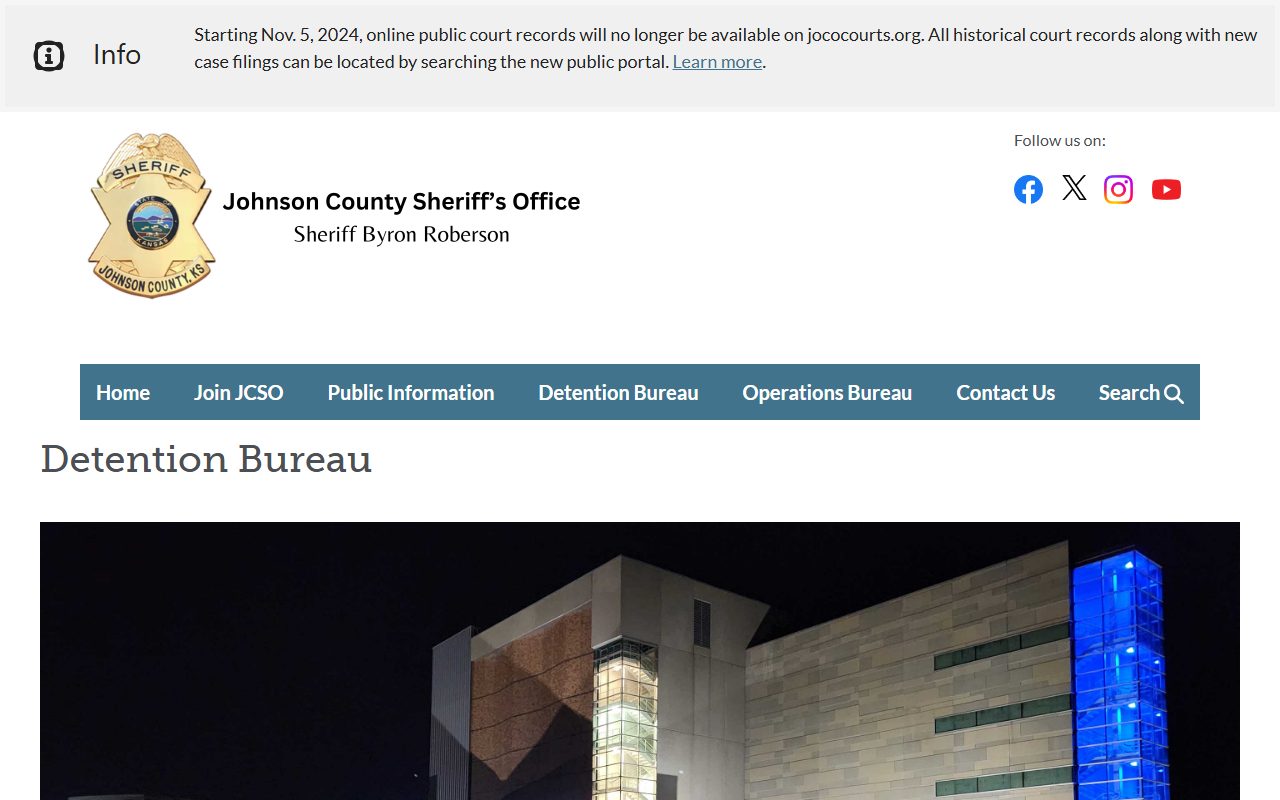 Johnson County Detention Bureau facility history and capacity for inmate records