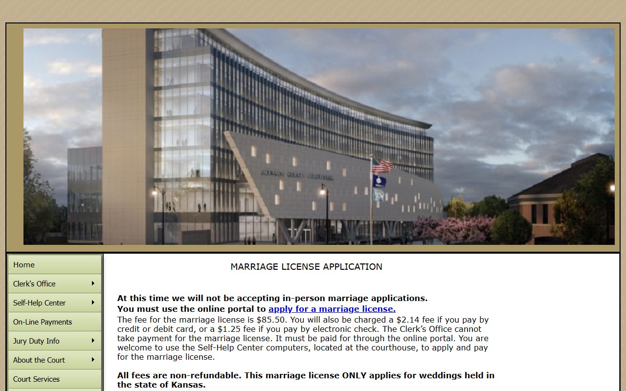 Johnson County marriage license application page for marriage records