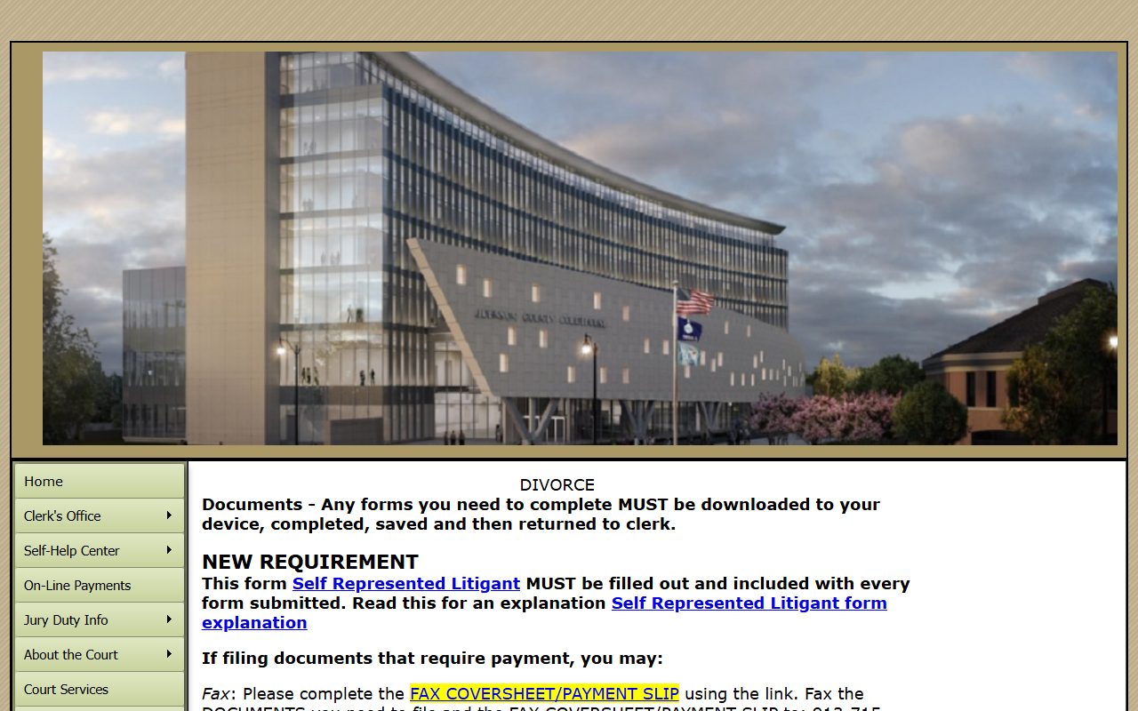 Johnson County divorce self-help page for divorce records and filing