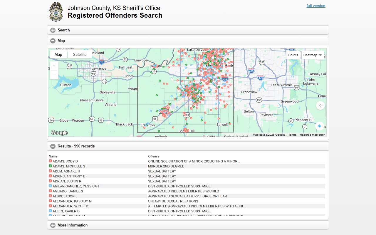 Johnson County registered offender map as a public record