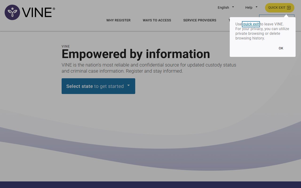 VINELink custody status portal for Johnson County released inmates notifications